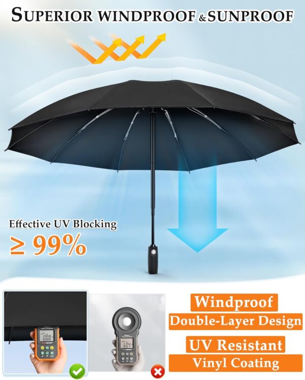 Inverted Umbrella, Strongest Windproof Umbrellas for Rain & Sun - Auto Open & Close, Portable & Compact Travel Umbrella for Women Men, Reinforced Fiberglass Ribs & UV Resistant Vinyl Coating - Image 6