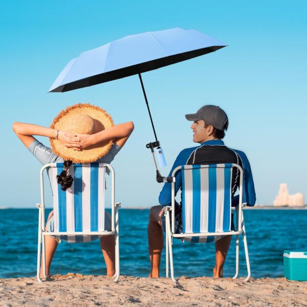 Beach Chair Umbrella with Clamp Clip on Umbrellas for Chair 42 Inches Adjustable Sun Umbrella for Camping Outdoor Chair UPF 50+ Folding Umbrella for Travel Plant Shade Wheelchair - Image 3