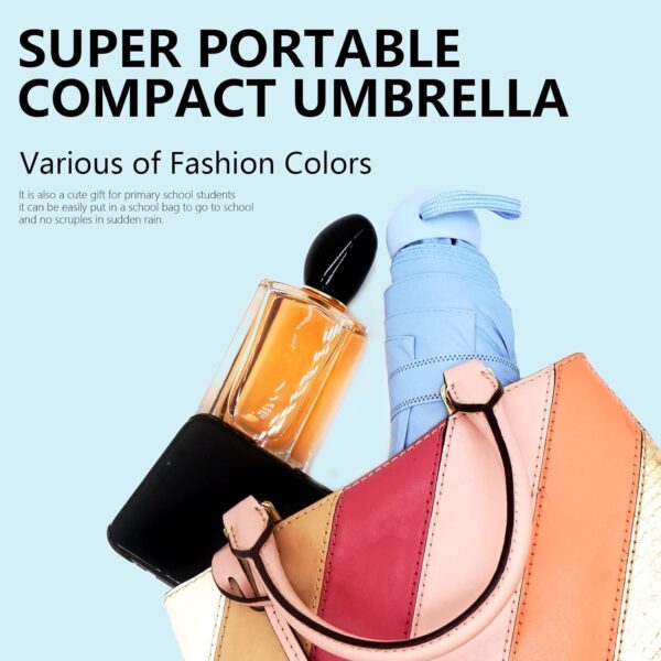 ALFROTEY Mini Folding Travel Umbrella - Lightweight, Compact, Pocket-Sized for Backpack & Purse - Ideal for Women & Girls (Black, S) - Image 5