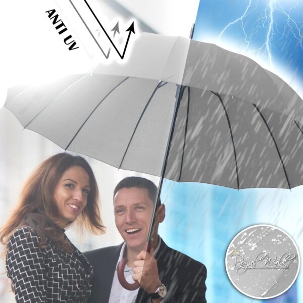 Royal Walk Windproof Large Umbrella for Rain 54 Inch Automatic Open for 2 Persons Wind Resistant Big Golf Umbrellas for Adult Men Women Classic Wooden Handle Fast Drying Strong 16 Ribs Travel 120cm - Image 8