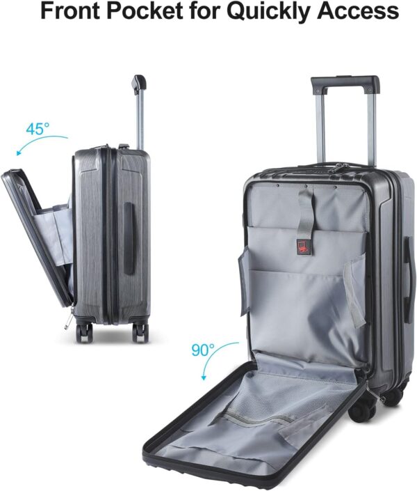 2 Piece Luggage Set 20/28 Inch, 20” Carry On with Front Pocket, 28” with Expandable Zipper, ABS+PC Hardshell Lightweight Suitcase, Silver Gray - Image 3