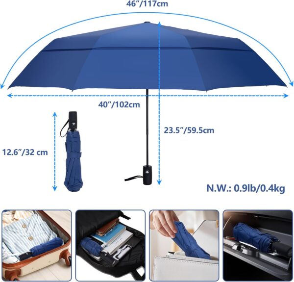Travel Umbrellas for Rain – Compact Umbrella Windproof with 46” Double Vented Canopy and Strong Fiberglass Frame, Automatic Portable Umbrella for Travel, Rainy Days, Backpack & Car - Image 2