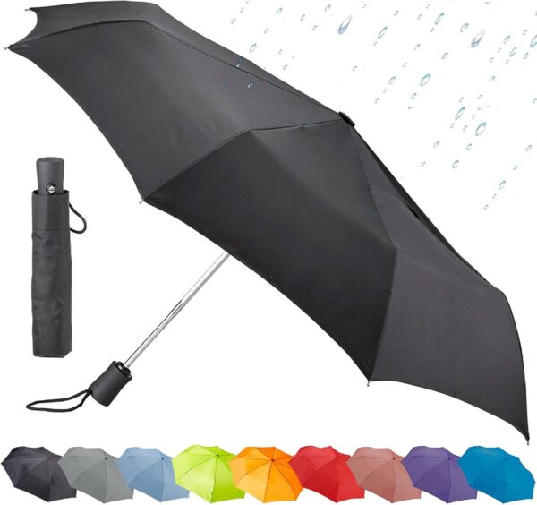 Lewis N. Clark Travel Umbrella: Windproof & Water Repellent Fabric Automatic Open Close , Black - Image 2
