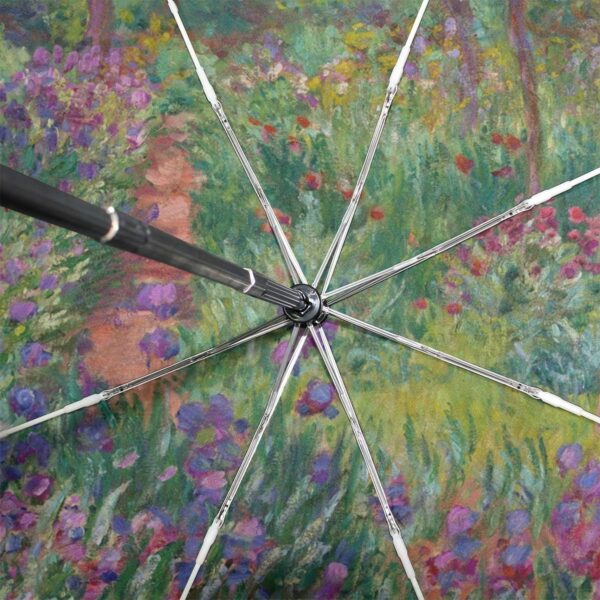 Auto Open Close Umbrella, Iris Garden At Giverny Monet Folding Travel Umbrellas for Rain and Sun - Image 5