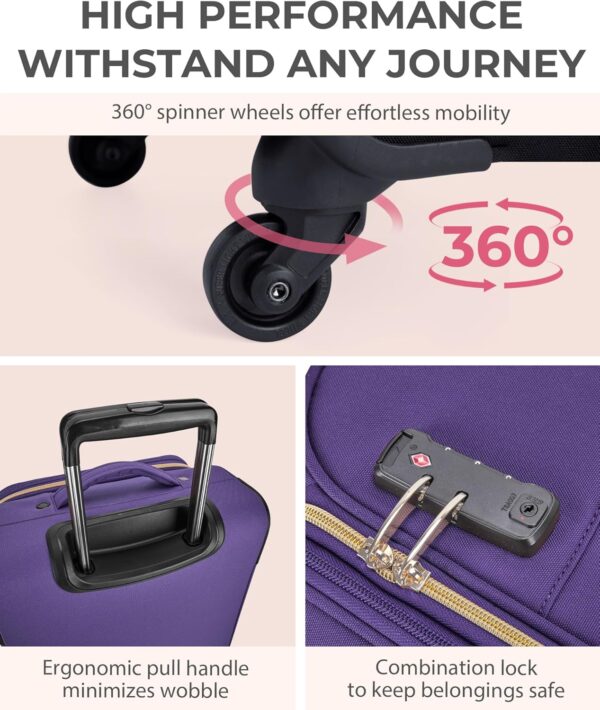 BAGSMART Carry On Luggage 20 Inch, Expandable Suitcase, Luggage with Duffel Airline Approved Rolling Softside Lightweight Suitcases with Front Pocket for Women Men, Carry-On Purple - Image 3
