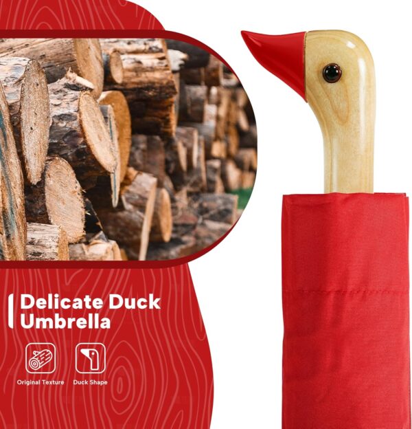 LEAGERA Compact Small Umbrellas for Rain&Sun, Cute Design Duck Head Umbrella for Girls Gifts, 8 Ribs Folding Umbrella with Wooden Handle - Image 5