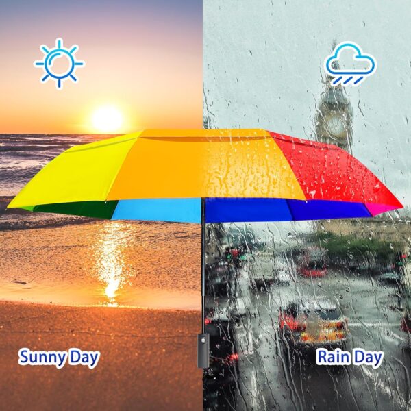 Rainbow Umbrella Folding for Adults - Double Canopy Vented Windproof Automatic Folding Travel Umbrella Rainbow Compact for Rain&Sun - Image 5