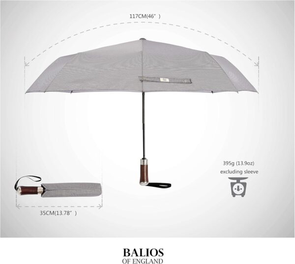 (Designed in UK) Travel Umbrella Luxurious Golden Hardwood Handle Auto Open & Close Windproof Frame Single Canopy Automatic Folding Umbrella Men's & Ladies - Image 4