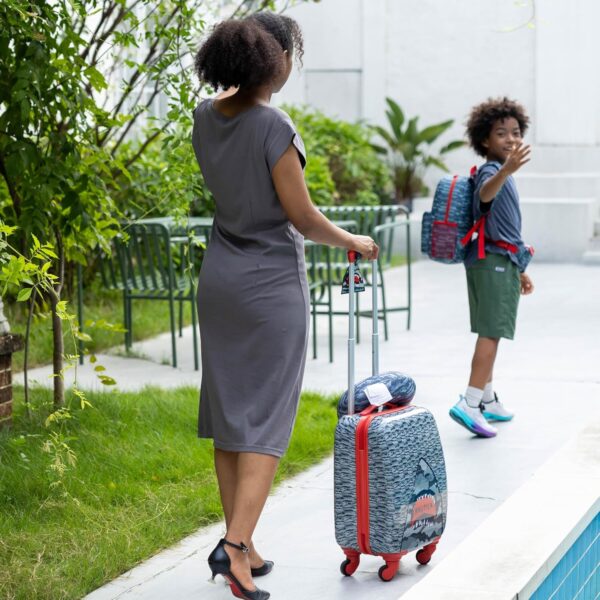 NAUTICA Kids Luggage - 18" Airline Approved Rolling Hardside Upright Carry-on Suitcase Set with Wheels (Shark Attack | 5pc Travel Set) - Image 9