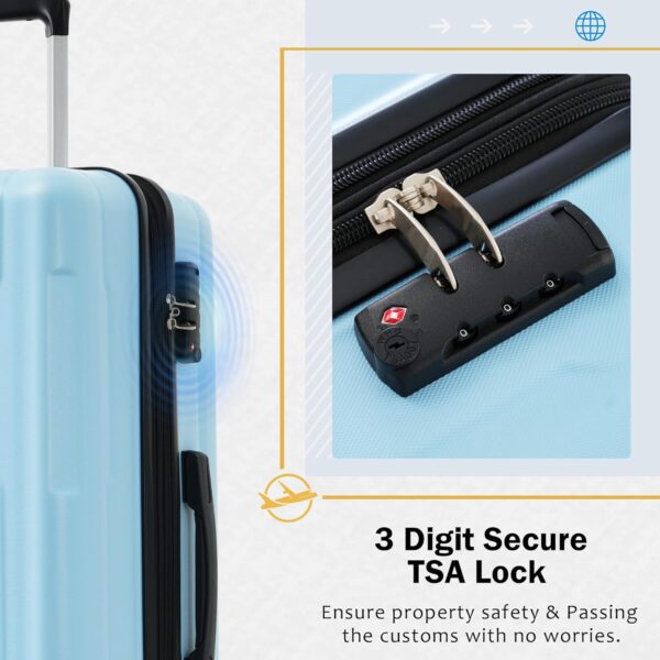 Merax Luggage Set Hardside Suitcase Bag, Light Blue, 20/24 Inch + Cosmetic & Handbag - Image 2