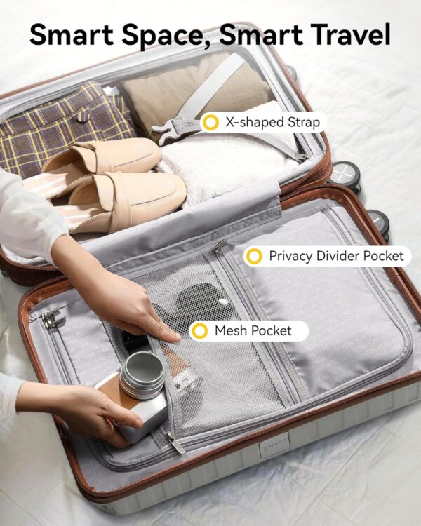 LUGGEX Carry On Luggage Sets 3 Piece, PC Expandable Hardshell Luggage with Spinner Wheels, White Brown - Image 5