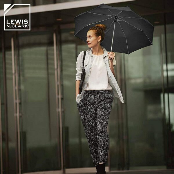 Lewis N. Clark Travel Umbrella: Windproof & Water Repellent Fabric Automatic Open Close , Black - Image 4