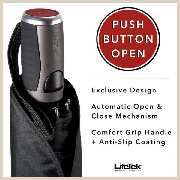 LifeTek Windproof Travel Umbrella, Automatic Open Close, Compact for Rain and Sun, Fits in Purse or Backpack, Strong Lightweight Durable Frame, UV Protection, Small and Portable - Image 2