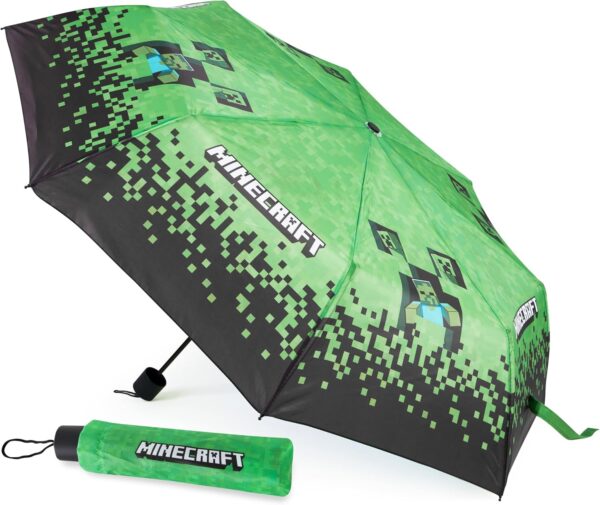 Minecraft Folding Umbrellas for Boys Girls Durable Compact Umbrella Windproof Travel Umbrella for Teens and Gamers