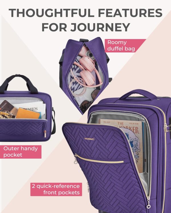 BAGSMART Carry On Luggage 20 Inch, Expandable Suitcase, Luggage with Duffel Airline Approved Rolling Softside Lightweight Suitcases with Front Pocket for Women Men, Carry-On Purple - Image 4
