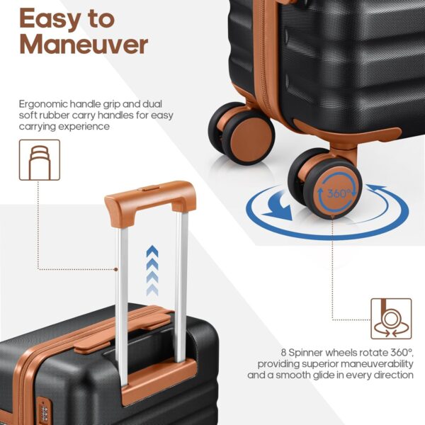 Luggage Sets 5 Piece,Polycarbonate Hardside Carry On Suitcase Set with Spinner Wheel TSA Lock, Suitcase set with Travel Bag for Women Men - Image 4