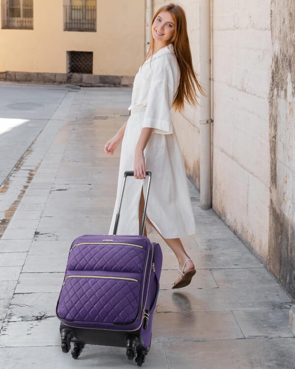 BAGSMART Softside Expandable Luggage Airline Approved with Spinner Wheels, 20 Inch Carry On Luggage 22x14x9 with TSA Lock, Quilted Rolling Suitcases for Women, Purple - Image 6