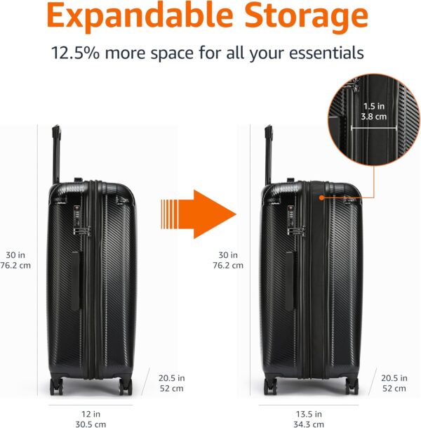 Amazon Basics 30-Inch Hardside Checked Luggage With TSA Lock, Hardshell Suitcase With Wheels, Expandable For Up to 12.5% More Space, With Scratch-Resistant Surface, 8 Multi-directional Wheels, Black - Image 4
