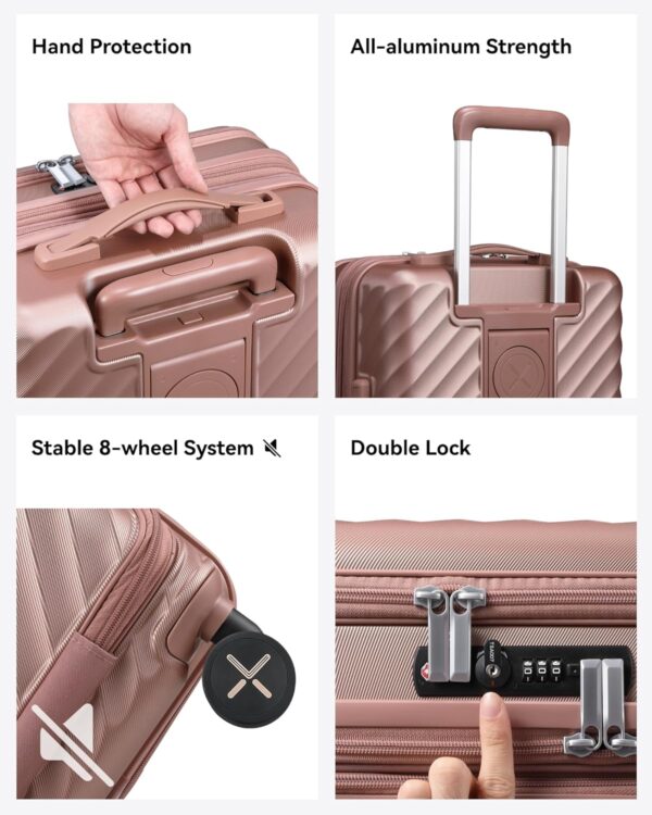 LUGGEX Carry On Luggage with Compartment and Cup Holder, Expandable PC Hard Shell Suitcase with Front Pocket (Rose Gold, 2-Piece (20/Tote)) - Image 9