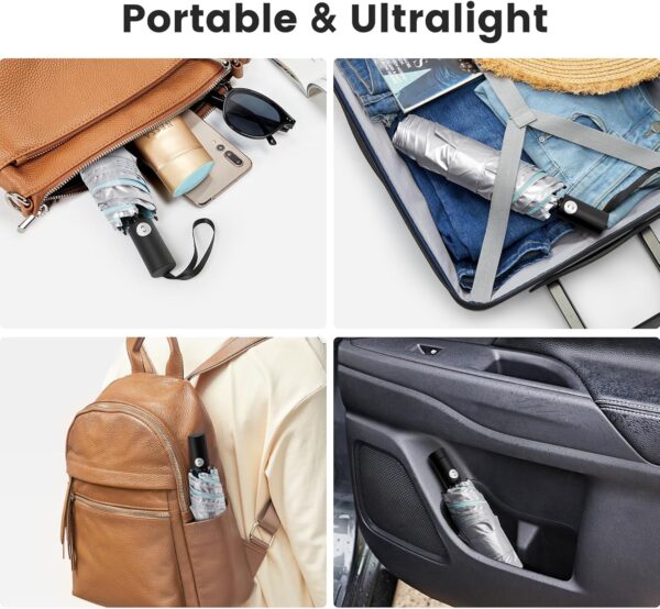 G4Free Travel Umbrella Ultralight UPF 50+ UV Protection Compact Sun Umbrella, Double Canopy Super Slim Small Portable Automatic Anti-bounce Close - Image 8