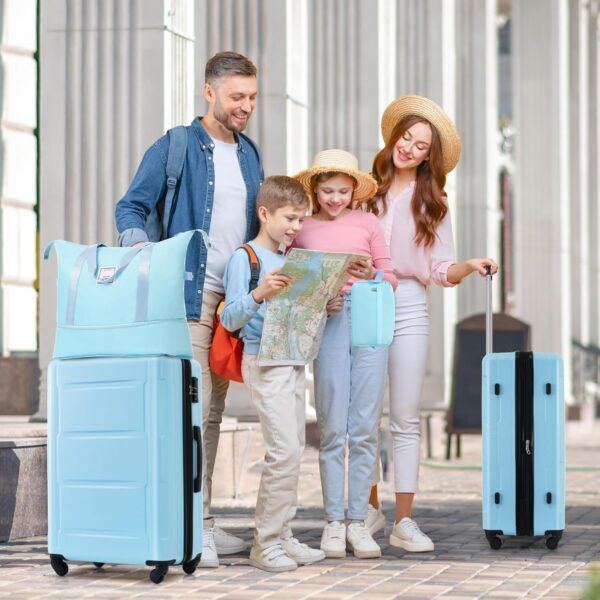 Merax Luggage Set Hardside Suitcase Bag, Light Blue, 20/24 Inch + Cosmetic & Handbag - Image 9