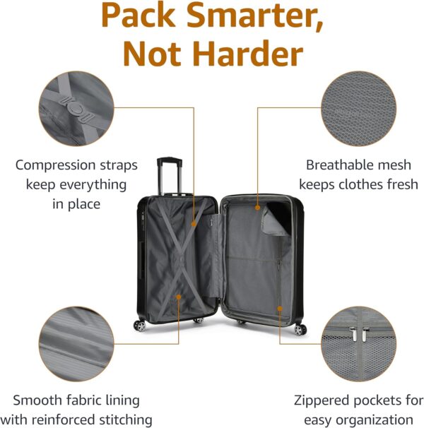 Amazon Basics 30-Inch Hardside Checked Luggage With TSA Lock, Hardshell Suitcase With Wheels, Expandable For Up to 12.5% More Space, With Scratch-Resistant Surface, 8 Multi-directional Wheels, Black - Image 3