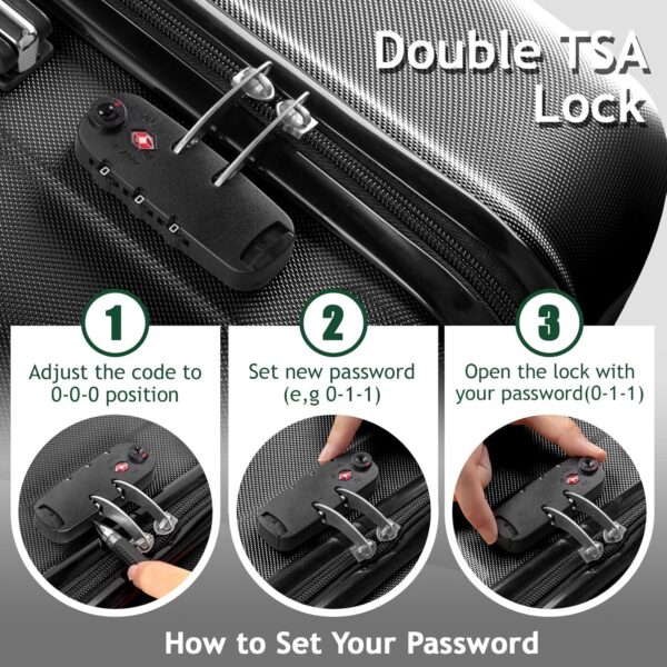Karl home 3-Piece Luggage Set Travel Lightweight Suitcases with Rolling Wheels, TSA lock & Moulded Corner, Carry on Luggages for Business, Trip, Black (20"/24"/28") - Image 4