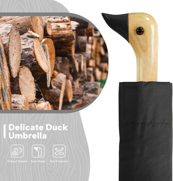 LEAGERA Compact Small Umbrellas for Rain&Sun, Cute Design Duck Head Umbrella for Girls Gifts, 8 Ribs Folding Umbrella with Wooden Handle - Image 7