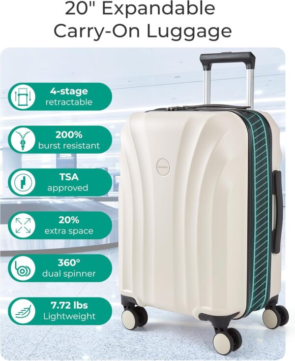 BAGSMART Carry On Luggage 22x14x9 Airline Approved with TSA Lock, Expandable Hard Shell Suitcase with Spinner Wheels, Lightweight 20 Inch Travel Rolling Carry-On Luggage, Off White - Image 2