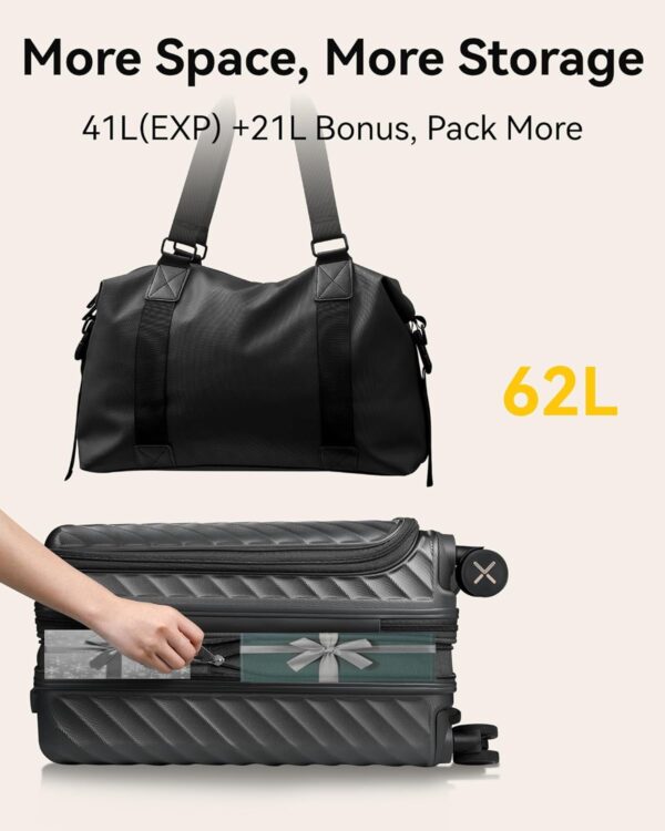 LUGGEX Carry On Luggage with Compartment and Cup Holder, Expandable PC Hard Shell Suitcase with Front Pocket (Rose Gold, 2-Piece (20/Tote)) - Image 6