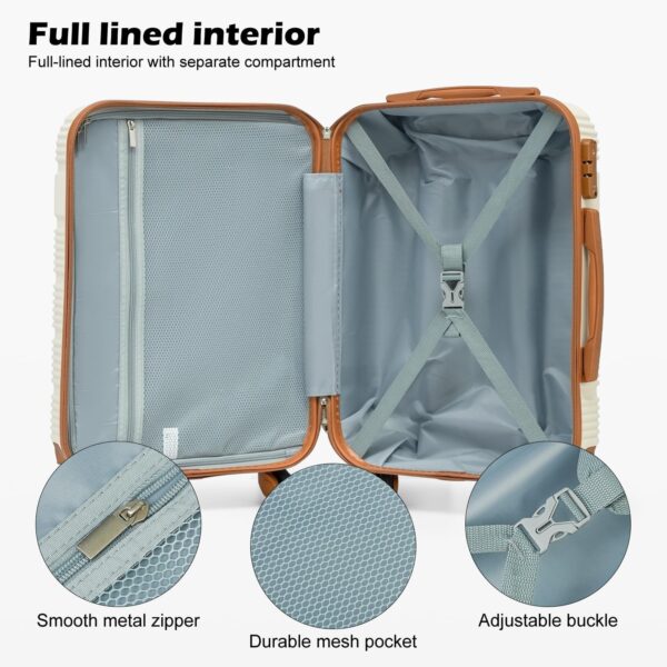 LONG VACATION Luggage Set Lightweight Carry on Suitcase ABS Hardshell Luggage TSA Lock Spinner Wheels(3 piece set (BP), WHITE-BROWN) - Image 4