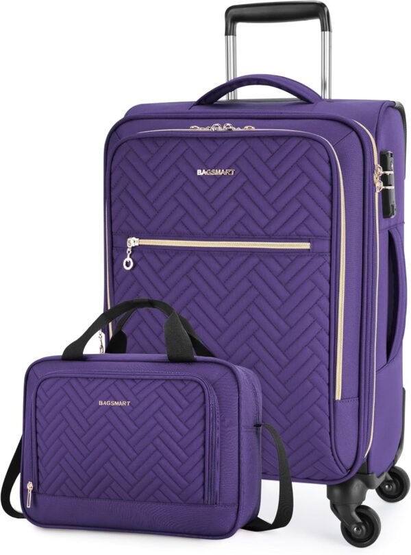 BAGSMART Carry On Luggage 20 Inch, Expandable Suitcase, Luggage with Duffel Airline Approved Rolling Softside Lightweight Suitcases with Front Pocket for Women Men, Carry-On Purple
