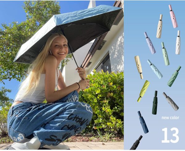Travel Folding Umbrella Automatic Open/Close Handle Coating Layer Fabric Blocking/Portable Golf/Car Compact Umbrella/Lightweight Small Backpack/Rain Sun Anti UPF 50 UV Protection 99.9% /Men Women Kids - Image 4