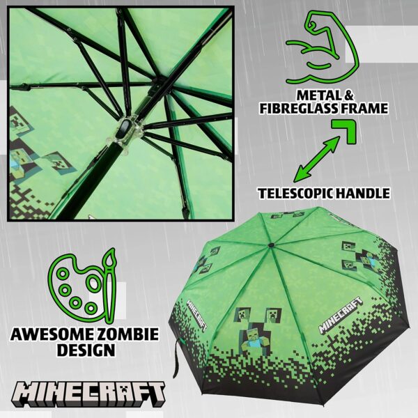Minecraft Folding Umbrellas for Boys Girls Durable Compact Umbrella Windproof Travel Umbrella for Teens and Gamers - Image 4
