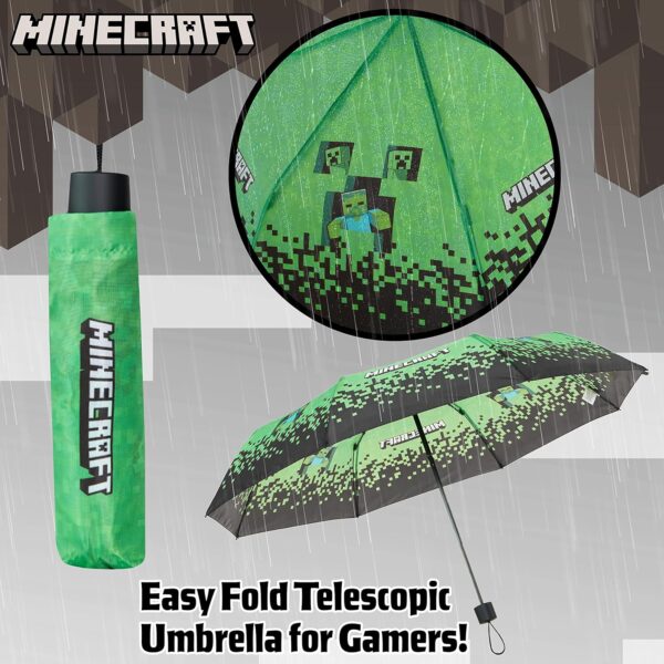 Minecraft Folding Umbrellas for Boys Girls Durable Compact Umbrella Windproof Travel Umbrella for Teens and Gamers - Image 2