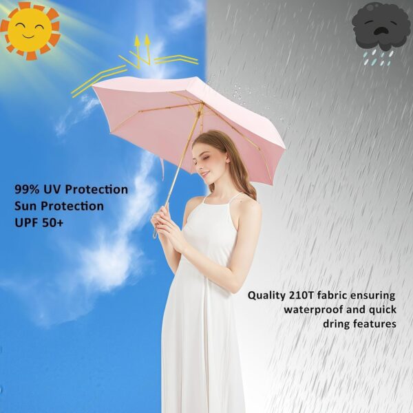 BAODINI Travel Small Mini Sun Umbrella with Case Lightweight with Aluminum Frame Compact Size UV Protection Purse Umbrella for Kids & Women - Image 2