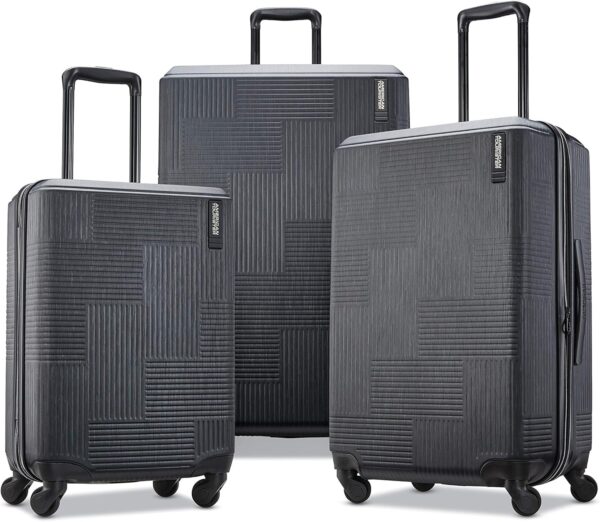 American Tourister Stratum XLT Expandable Hardside Luggage with Spinner Wheels, Jet Black, 3-Piece Set (20/24/28)