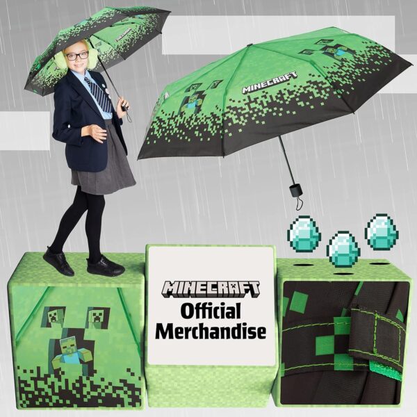 Minecraft Folding Umbrellas for Boys Girls Durable Compact Umbrella Windproof Travel Umbrella for Teens and Gamers - Image 3